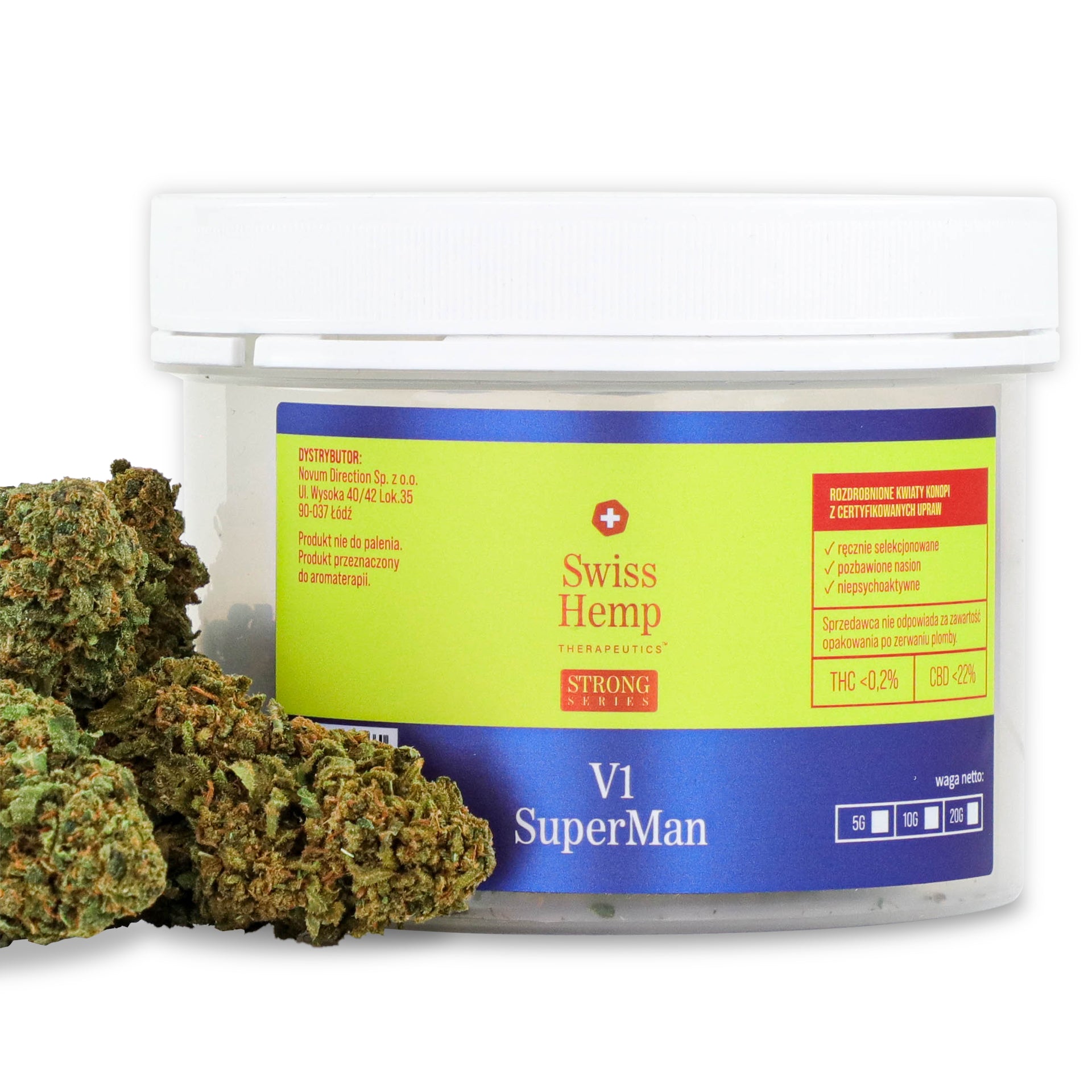 Swiss Hemp V1 SUPERMAN CBD kanapių žiedai 22% - Hempoaze.lt