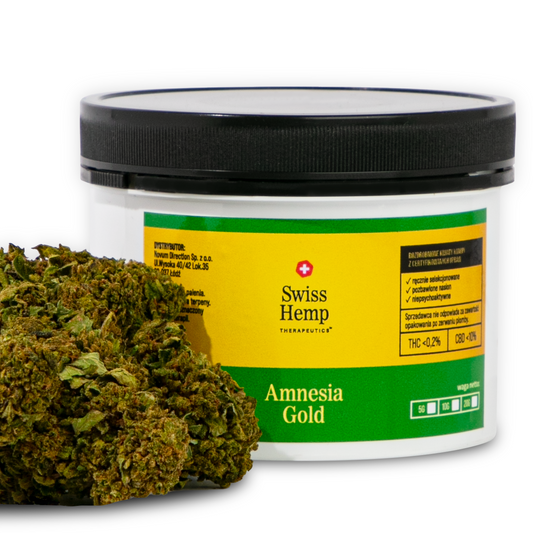 Natūralūs kanapių žiedai Swiss Hemp AMNESIA GOLD CBD kanapių žiedai 12% Hempoaze