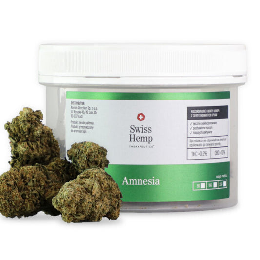 Natūralūs kanapių žiedai Swiss Hemp AMNESIA CBD kanapių žiedai 10% Hempoaze
