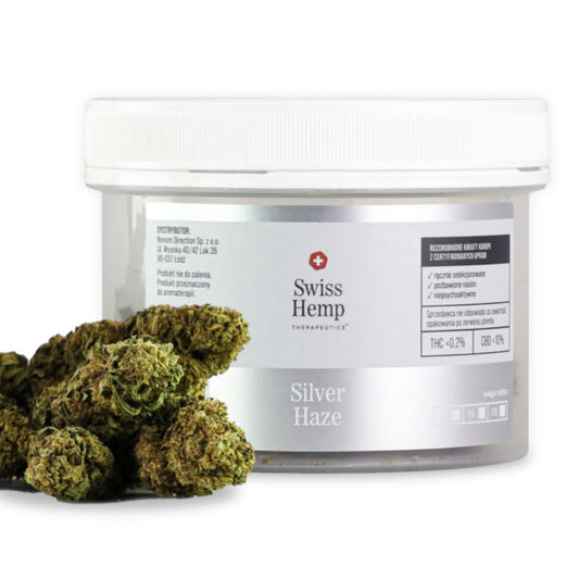 Natūralūs kanapių žiedai Swiss Hemp SILVER HAZE CBD kanapių žiedai 10% Hempoaze